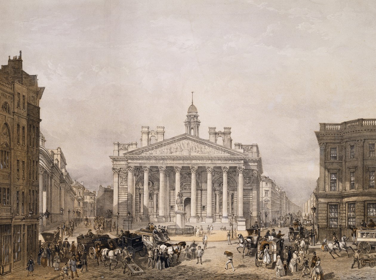 Royal Exchange i Bank Anglii, wyd. 1852 przez Lloyd Bros. und Co. (litografia) autorstwa Edmund Walker