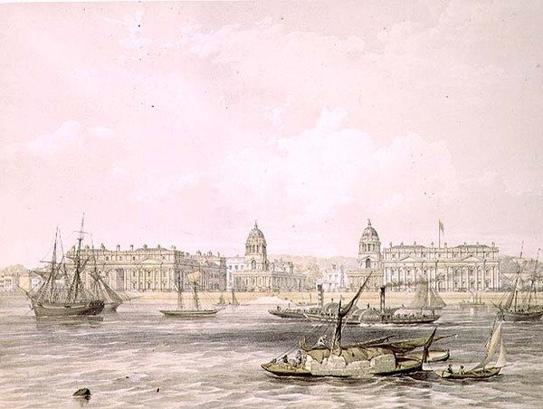 Greenwich Hospital, grawerowane przez Thomasa Pickena (fl.1838-d.1870), wyd. 1852 przez Lloyd Bros. & Co. (litografia) autorstwa Edmund (after) Walker