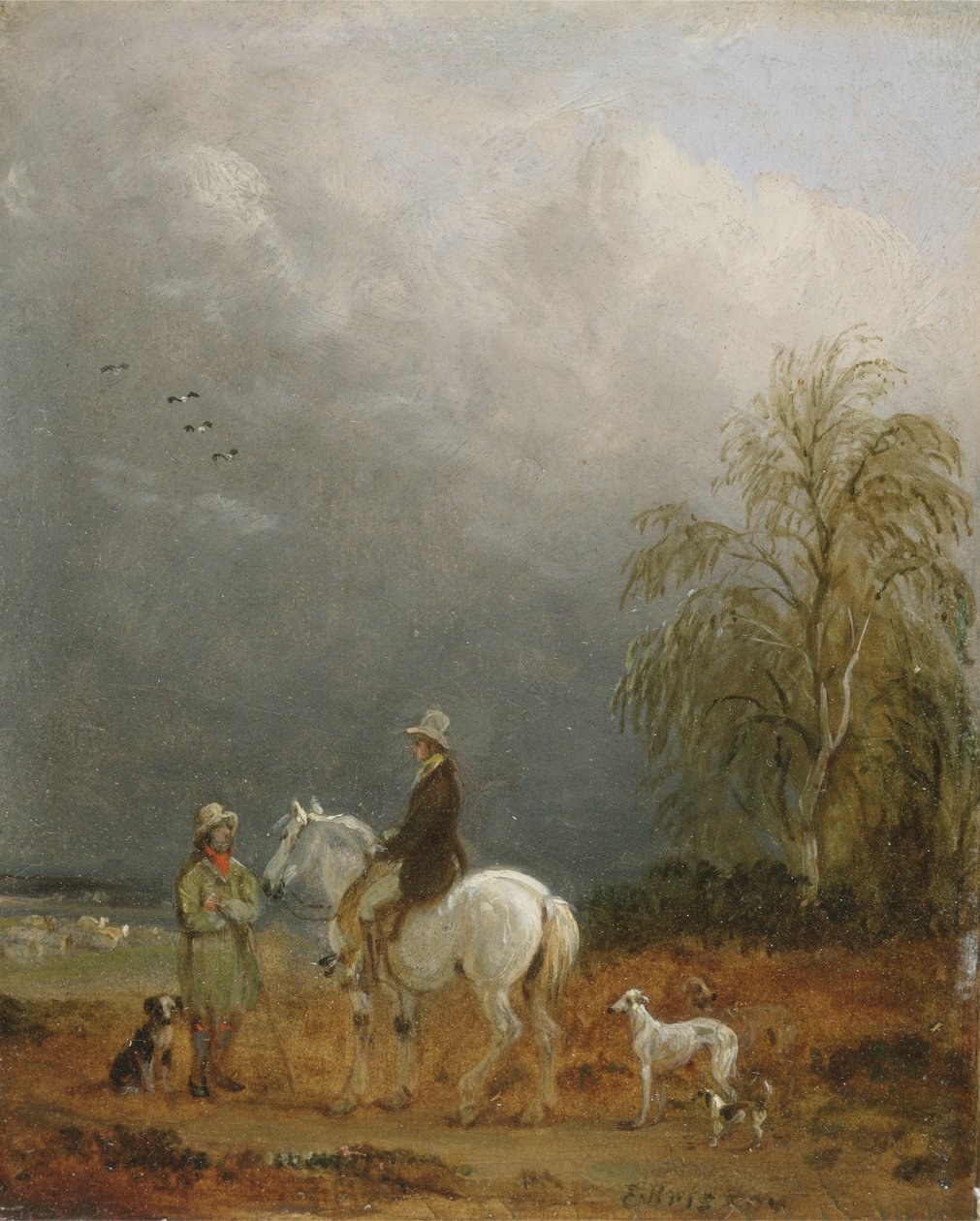 Podróżnik i pasterz w krajobrazie (olej na pokładzie) autorstwa Edmund Bristow