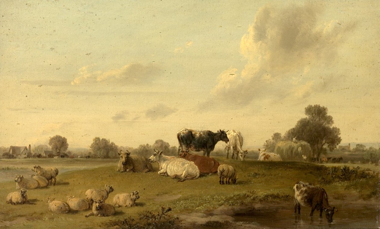 Krajobraz z bydłem i owcami autorstwa Edmund Bristow