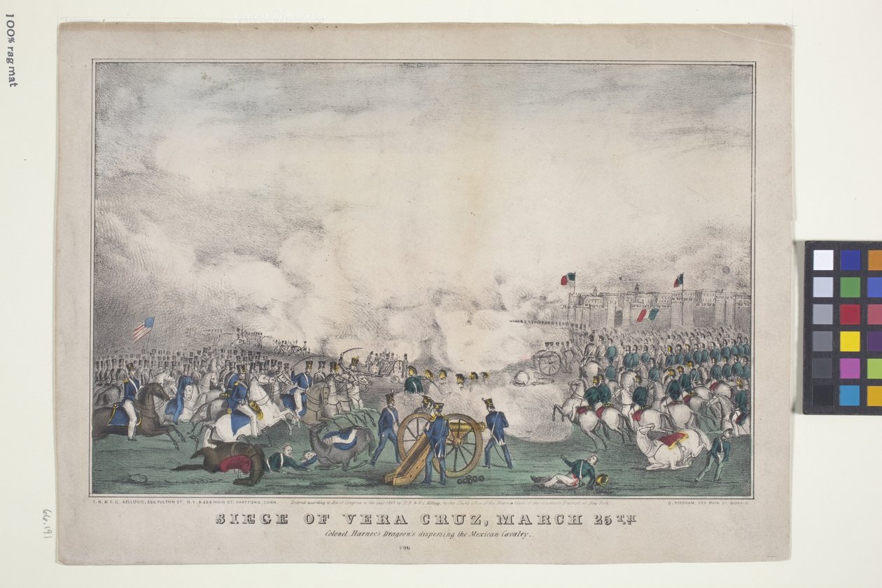 Siege Of Vera Cruz, 25 marca (litografia ręcznie kolorowana) autorstwa Edmund Burke Kellogg