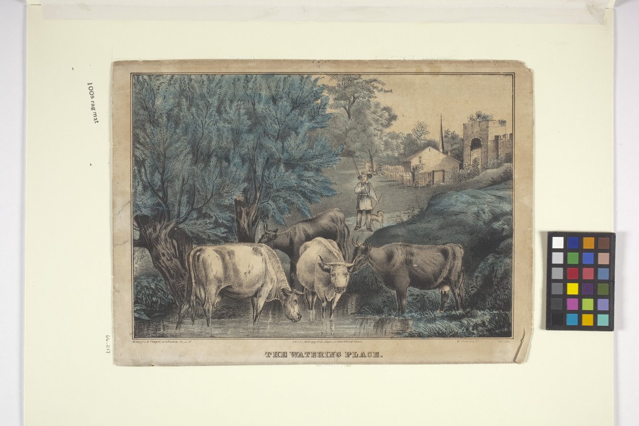 The Watering Place (litografia ręcznie kolorowana) autorstwa Edmund Burke Kellogg