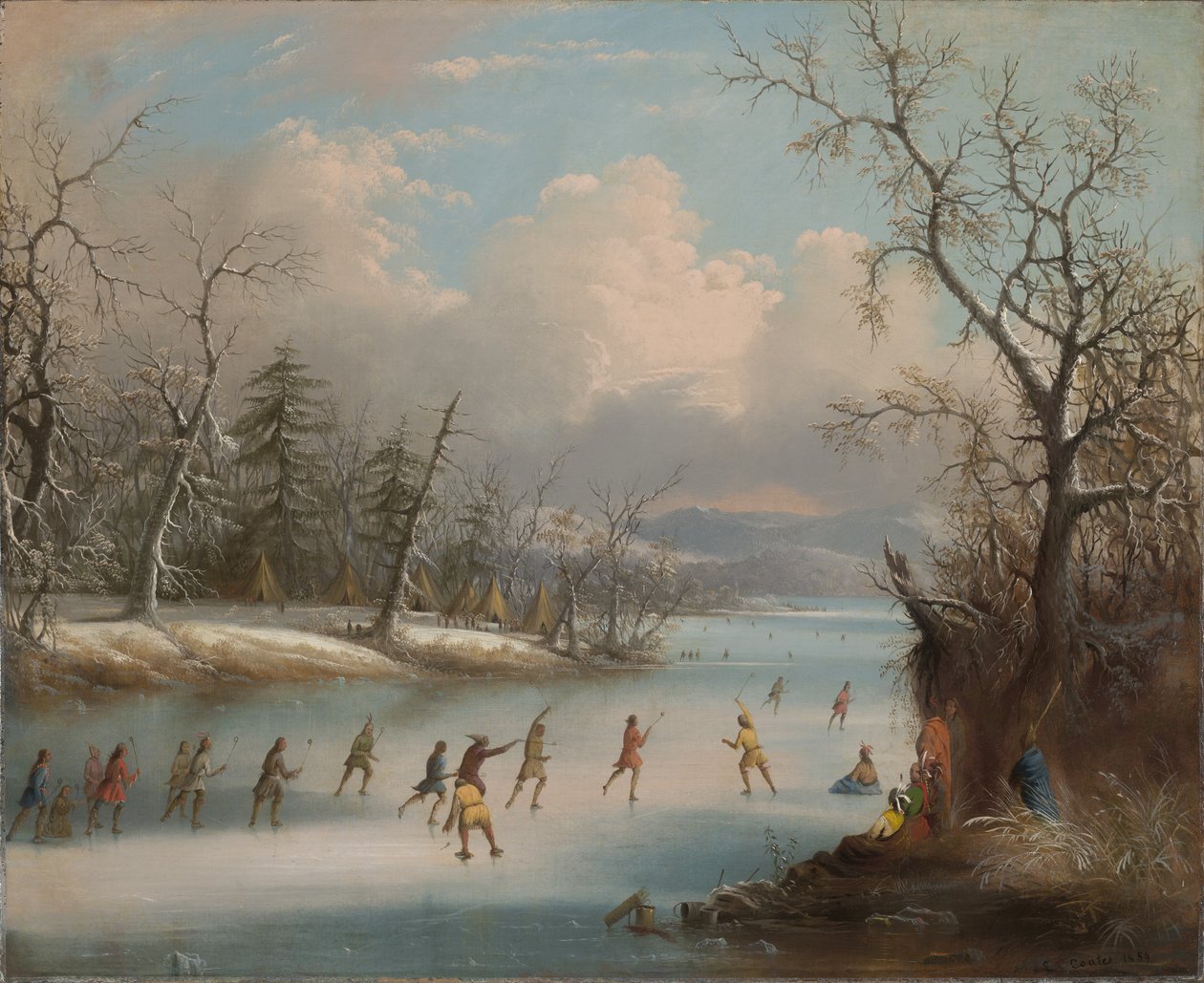 Indianie grający w Lacrosse na lodzie, 1859 autorstwa Edmund C. Coates