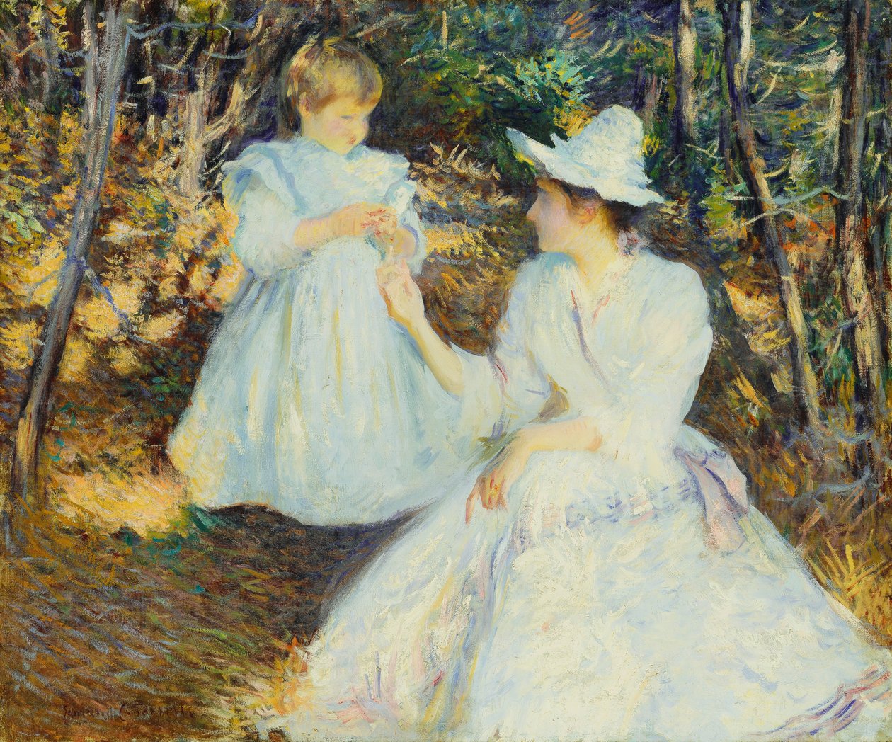 Matka i dziecko w lesie sosnowym autorstwa Edmund Charles Tarbell
