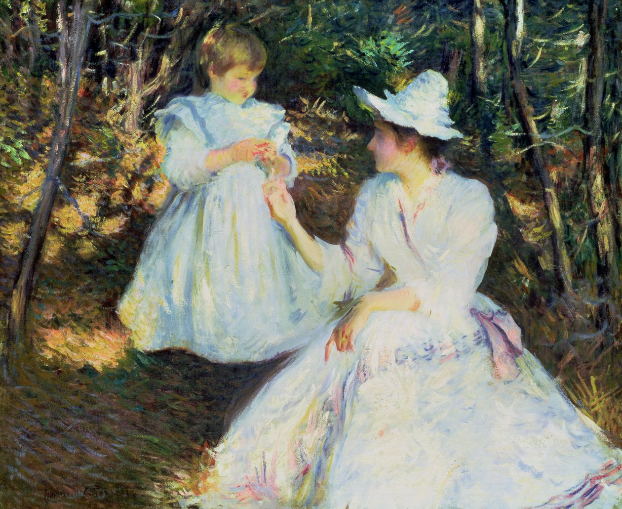 Matka i dziecko w lesie sosnowym, ok. 1893 (olej na płótnie) autorstwa Edmund Charles Tarbell