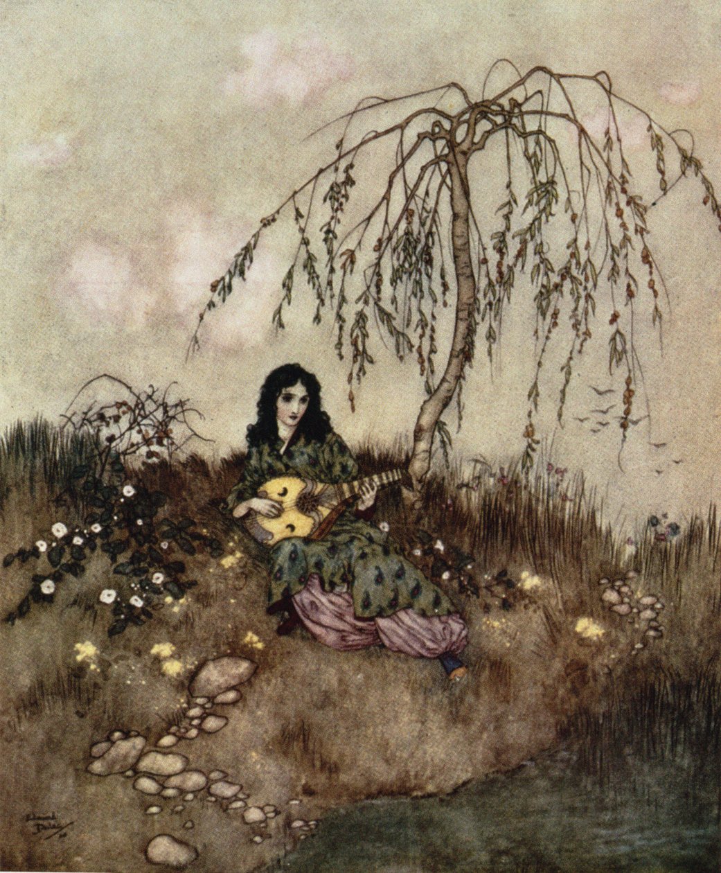Po skończonej pracy śpiewała i grała", z "Kopciuszka", ok. 1910 r. autorstwa Edmund Dulac