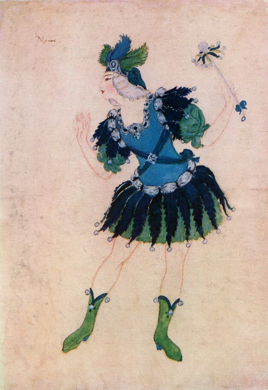 Projekt kostiumu Momusa w operze Phebus and Pan, Edmund Dulac z książki "Princess Marie-José