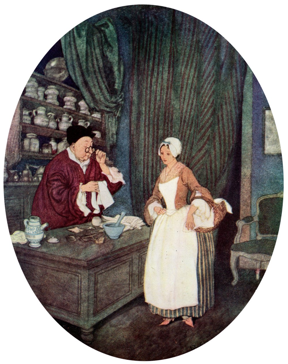 „Nigdy nie widziałem szycia tak małych”, ok. 1900-1950 autorstwa Edmund Dulac