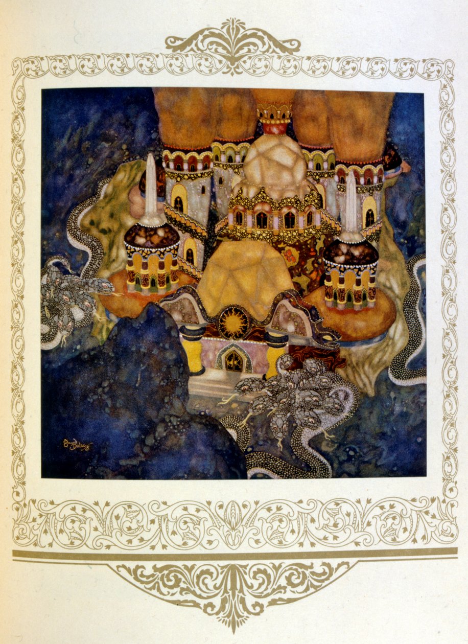 Ilustracja "Pałac Czerwonego Smoka. Serbia" autorstwa Dulaca. 1917. autorstwa Edmund Dulac