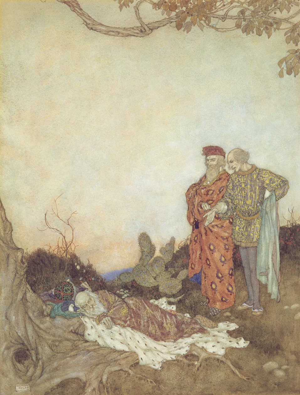 Ilustracja do filmu "Burza", akt II, scena 1 autorstwa Edmund Dulac