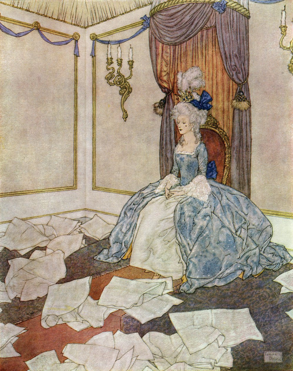 Przeczytała wszystkie gazety na świecie i znowu o nich zapomniała, taka jest mądra, frontispis z "Królowej Śniegu autorstwa Edmund Dulac