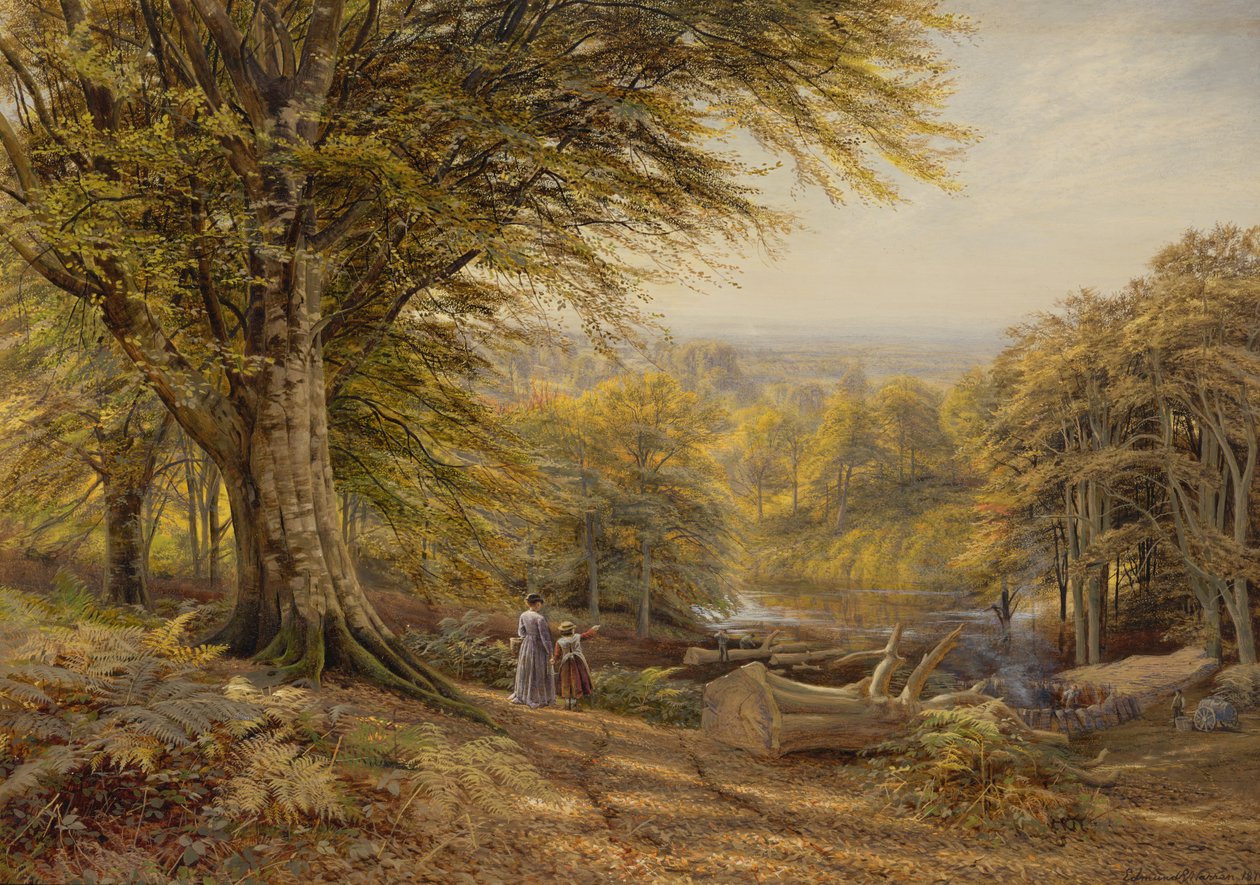 Palniki na węgiel w pobliżu Weybridge, Surrey, 1870 (toaleta i kolor nadwozia na papierze) autorstwa Edmund George Warren