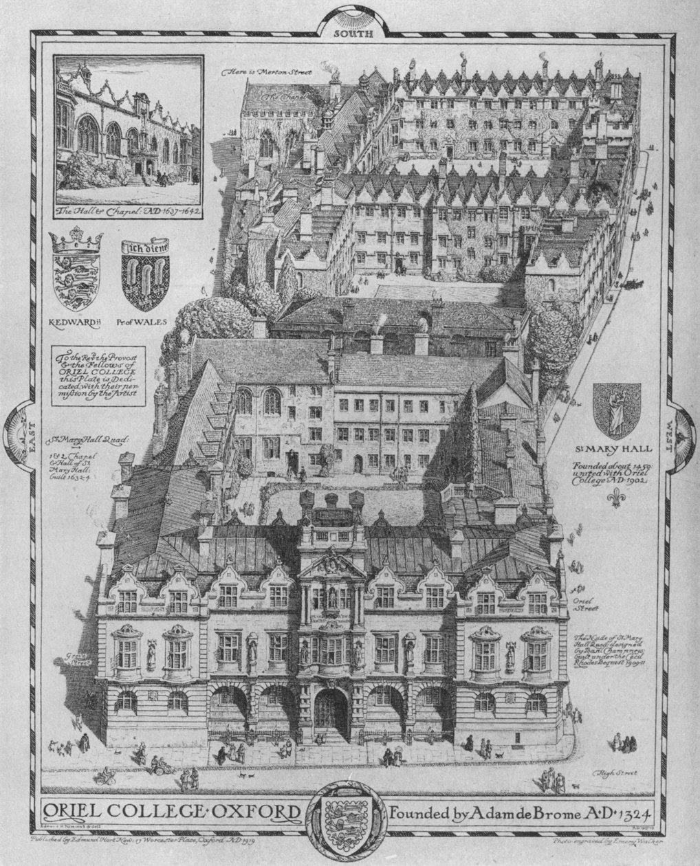 Oriel College, Oksford, 1919 autorstwa Edmund Hort New