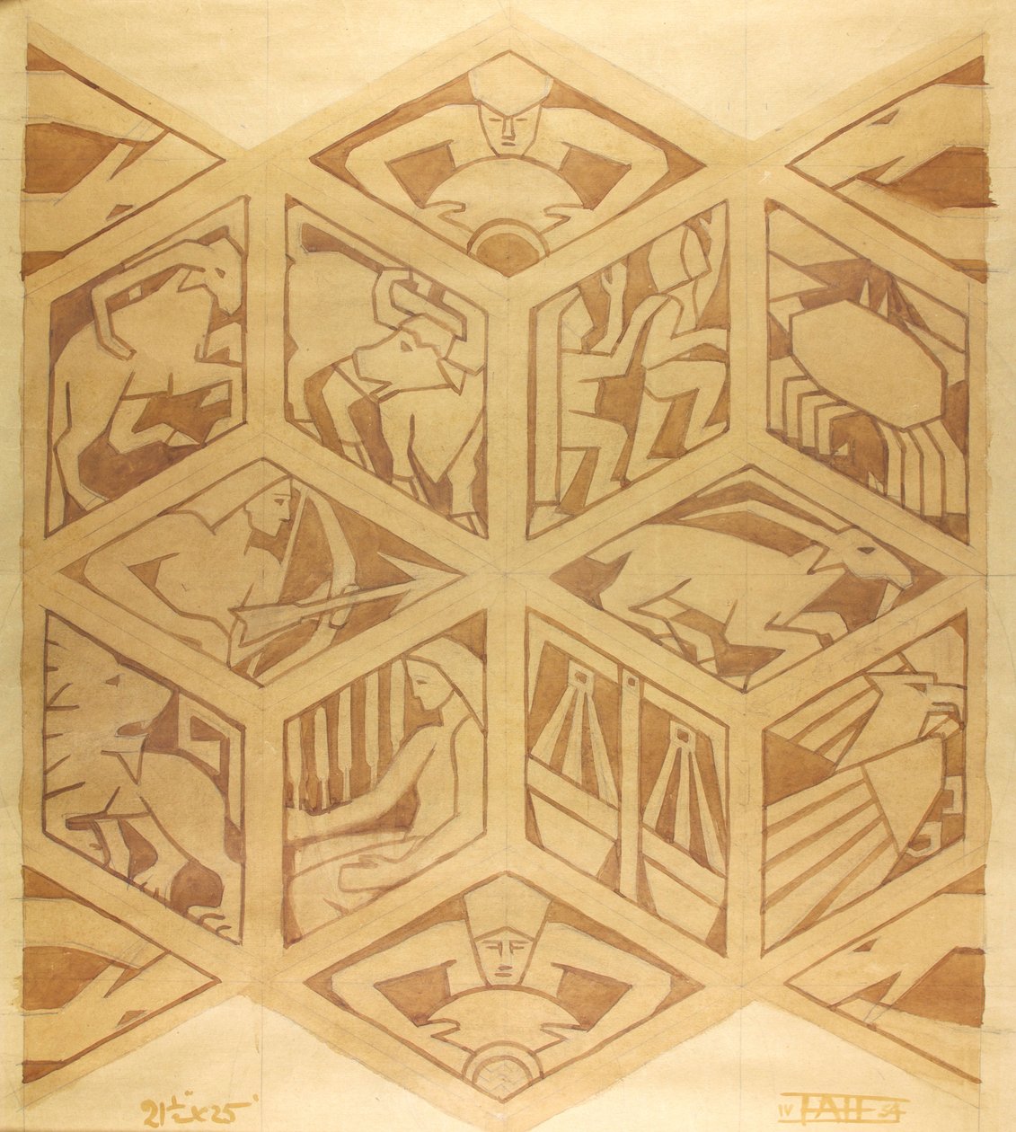 Znaki Zodiaku - Art Deco, kwiecień 1934 (gwasz na papierze) autorstwa Edmund Hunter
