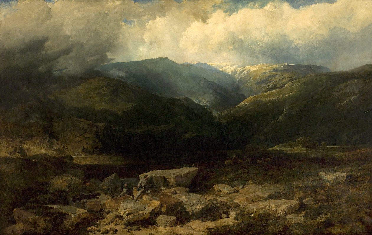 Podchody jeleni w górach, cichy strzał, 1860 autorstwa Edmund John Niemann