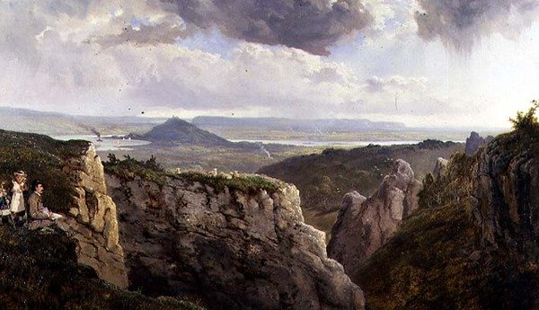 The Elbor Rocks w kierunku Glastonbury, z artystą E.J. Niemann, namalowany przez A.F. de Prades autorstwa Edmund John Niemann