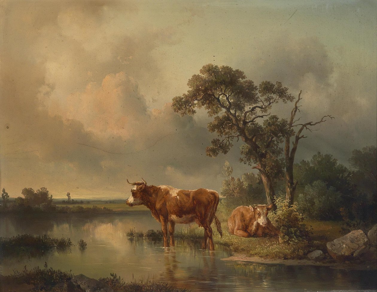 Edmund Mahlknecht Odpoczywające krowy nad stawem 1854 autorstwa Edmund Mahlknecht