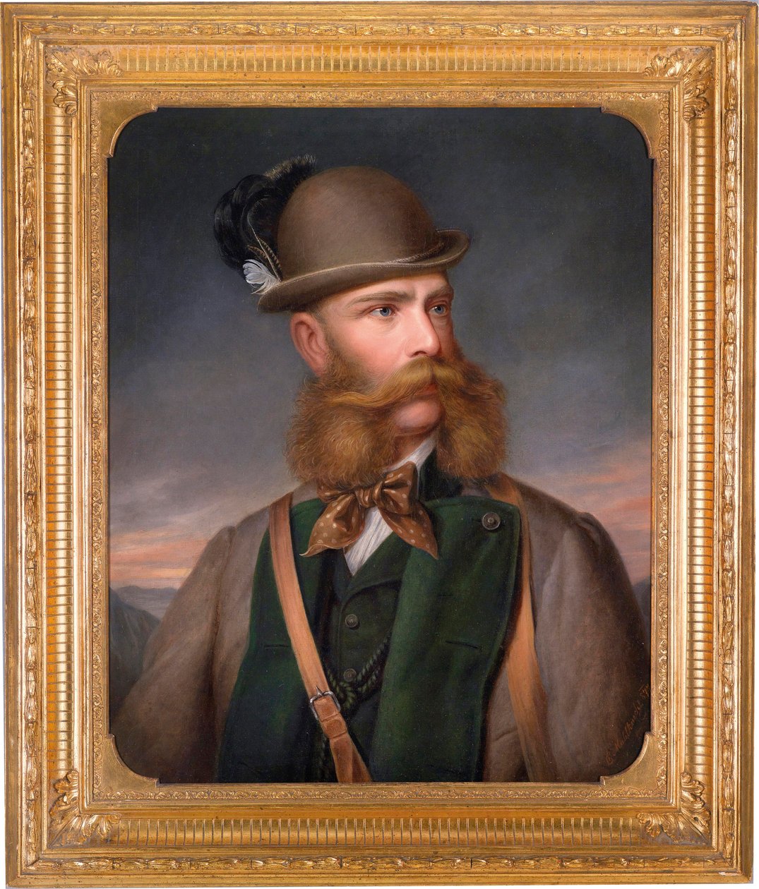 Portret Franciszka Józefa I Austriaka (1830-1916), w stroju myśliwskim. Obraz Edmunda Mahlknechta (1820-1903), olej na płótnie autorstwa Edmund Mahlknecht