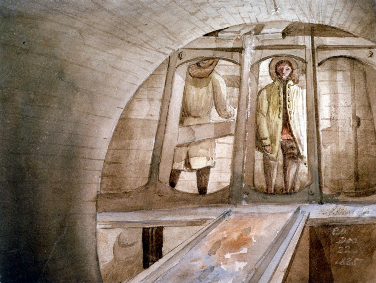 Widok tarczy użytej do budowy tunelu Tamizy, Londyn, 1835 autorstwa Edmund Marks