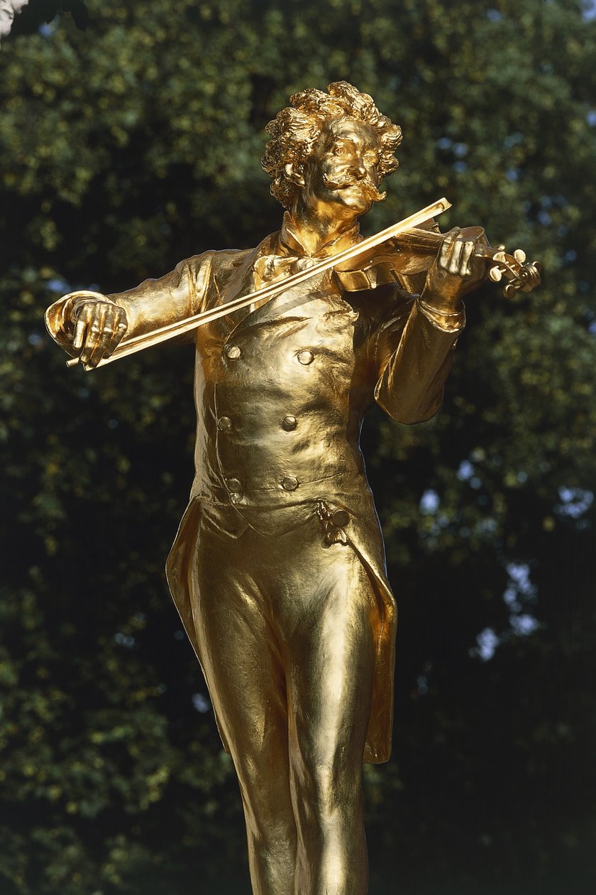 Posąg muzyka, pomnik Johanna Straussa, Wiedeń, Austria autorstwa Edmund Ritter von Hellmer