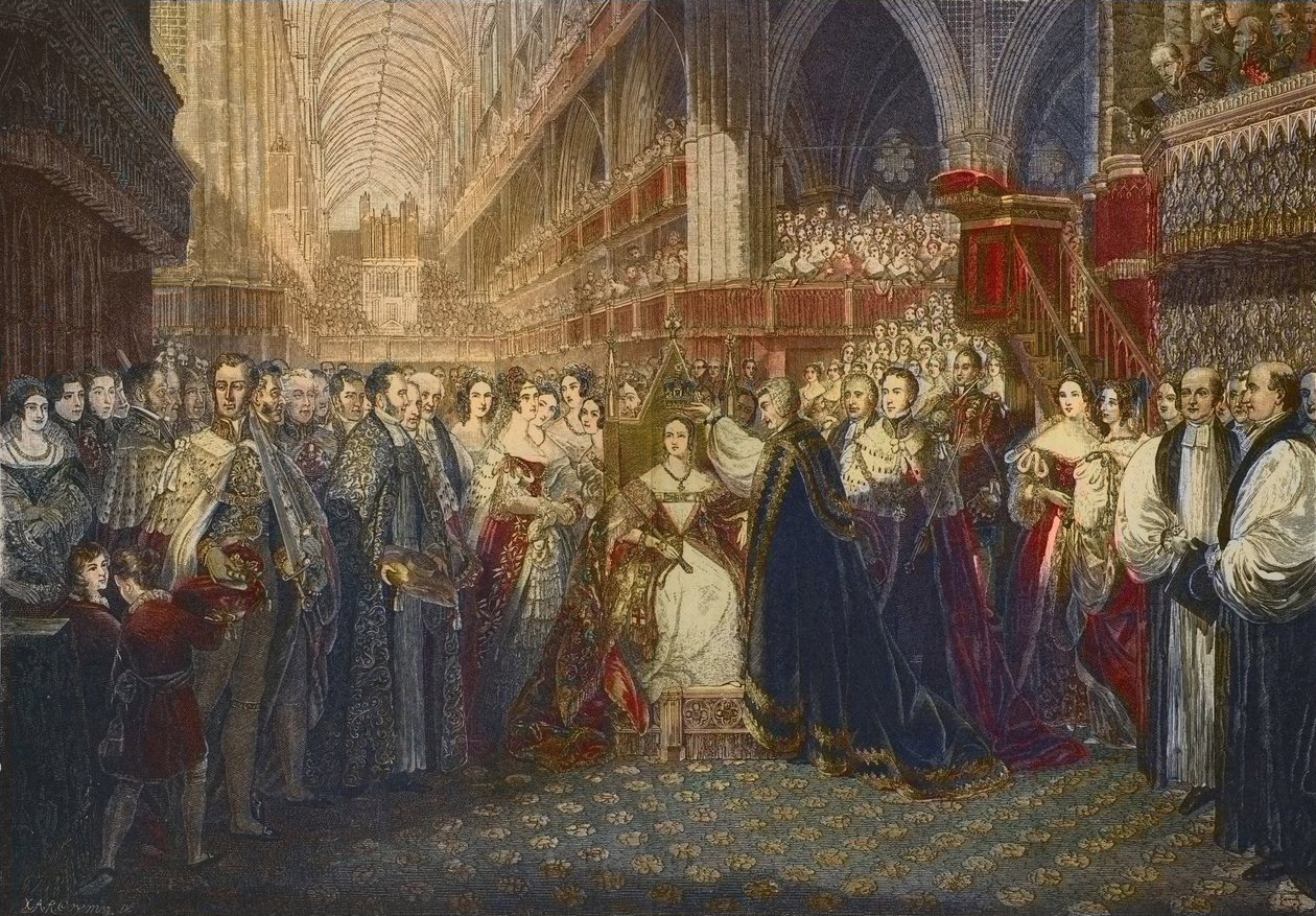 Koronacja królowej Wiktorii w Opactwie Westminsterskim w Londynie w dniu 28 czerwca 1838 r. - Koronacja królowej Wiktorii, królowej Wielkiej Brytanii i Irlandii (1819-1901), w Opactwie Westminsterskim autorstwa Edmund Thomas (after) Parris