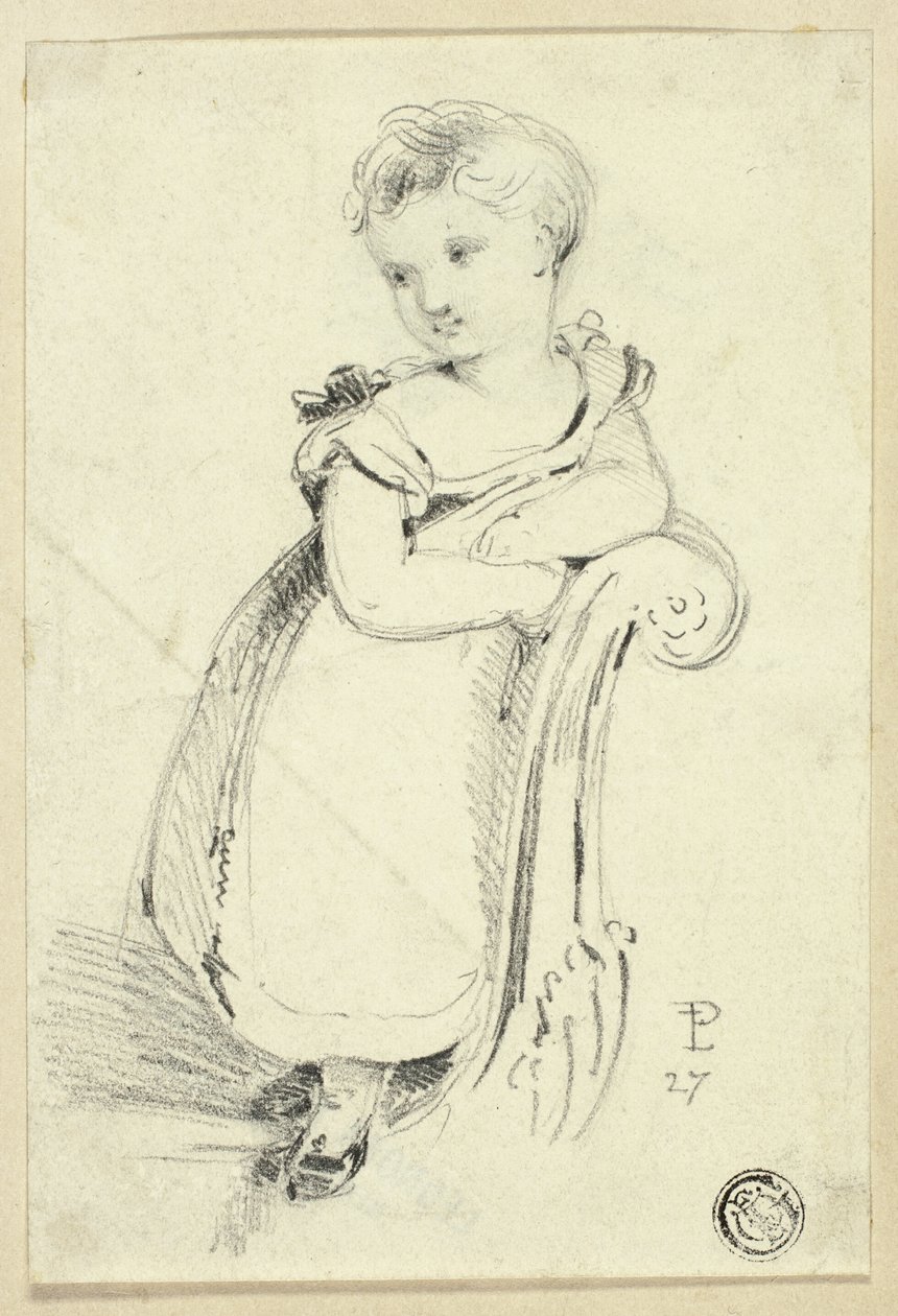 Mała dziewczynka stojąca na sofie (recto); Fragment: Tył głowy kobiety (verso) autorstwa Edmund Thomas Parris