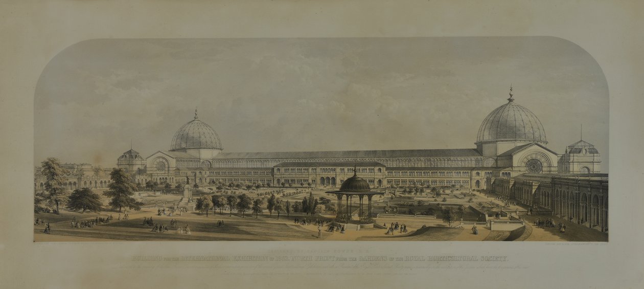 Międzynarodowa Wystawa 1862, Front Północny z Ogrodów Królewskiego Towarzystwa Ogrodniczego, 1862 autorstwa Edmund Walker