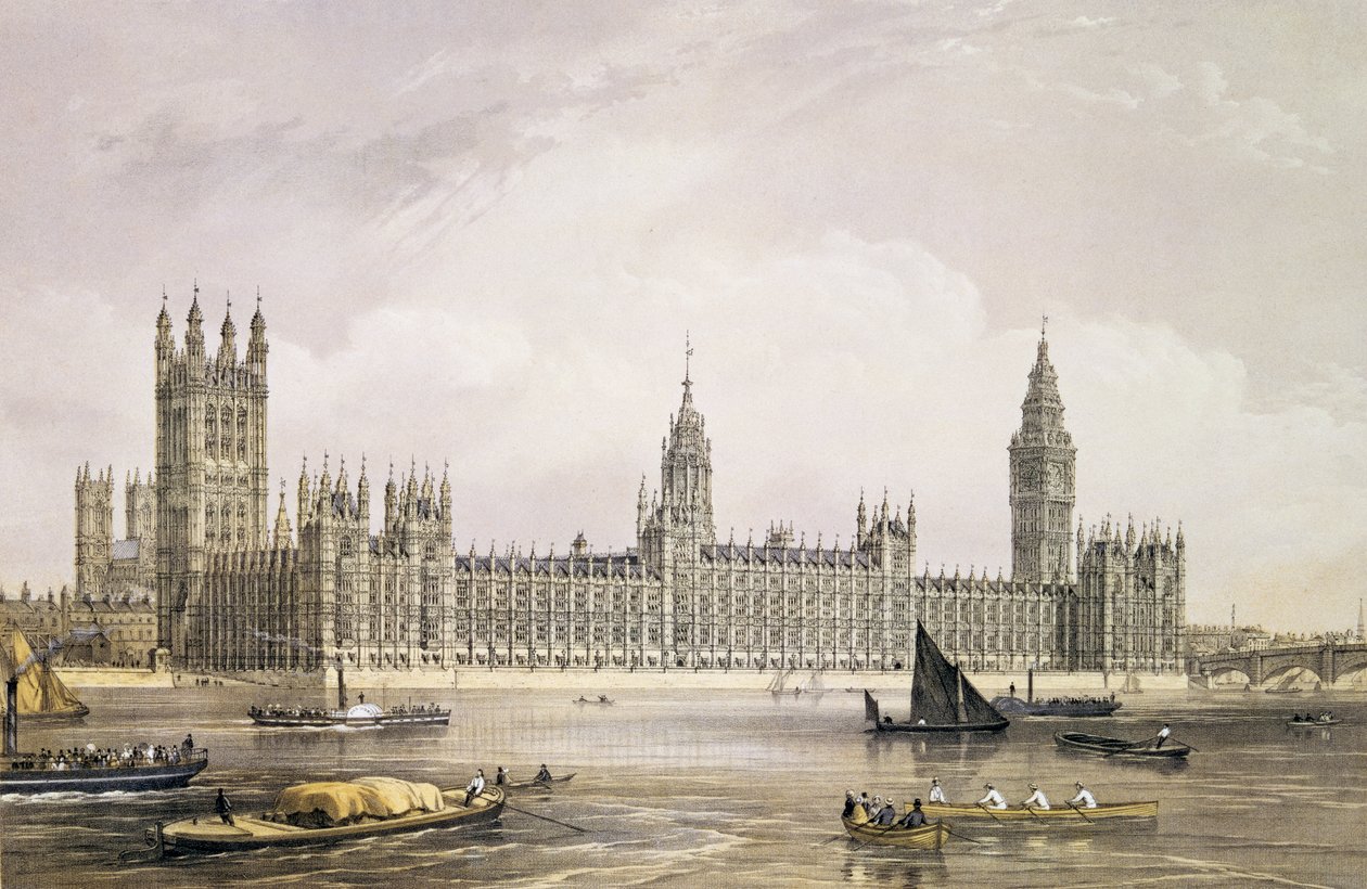The New Houses of Parliament, grawerowane przez Thomasa Pickena (fl.1838-d.1870) wyd. 1852 przez Lloyd Bros. und Co. (litografia) autorstwa Edmund Walker