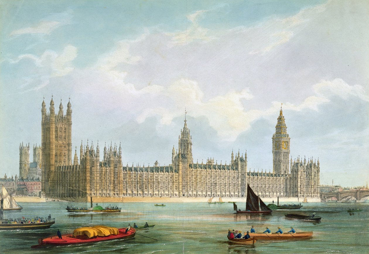 The New Houses of Parliament, grawerowane przez Thomasa Pickena opublikowane przez Lloyd Bros. und Co., 1852 autorstwa Edmund Walker