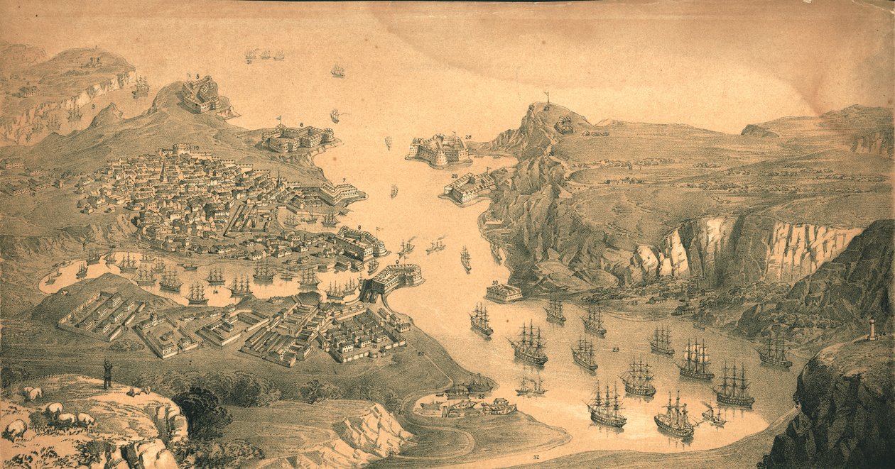 Miasto, forty i porty Sewastopola, 1854 autorstwa Edmund Walker