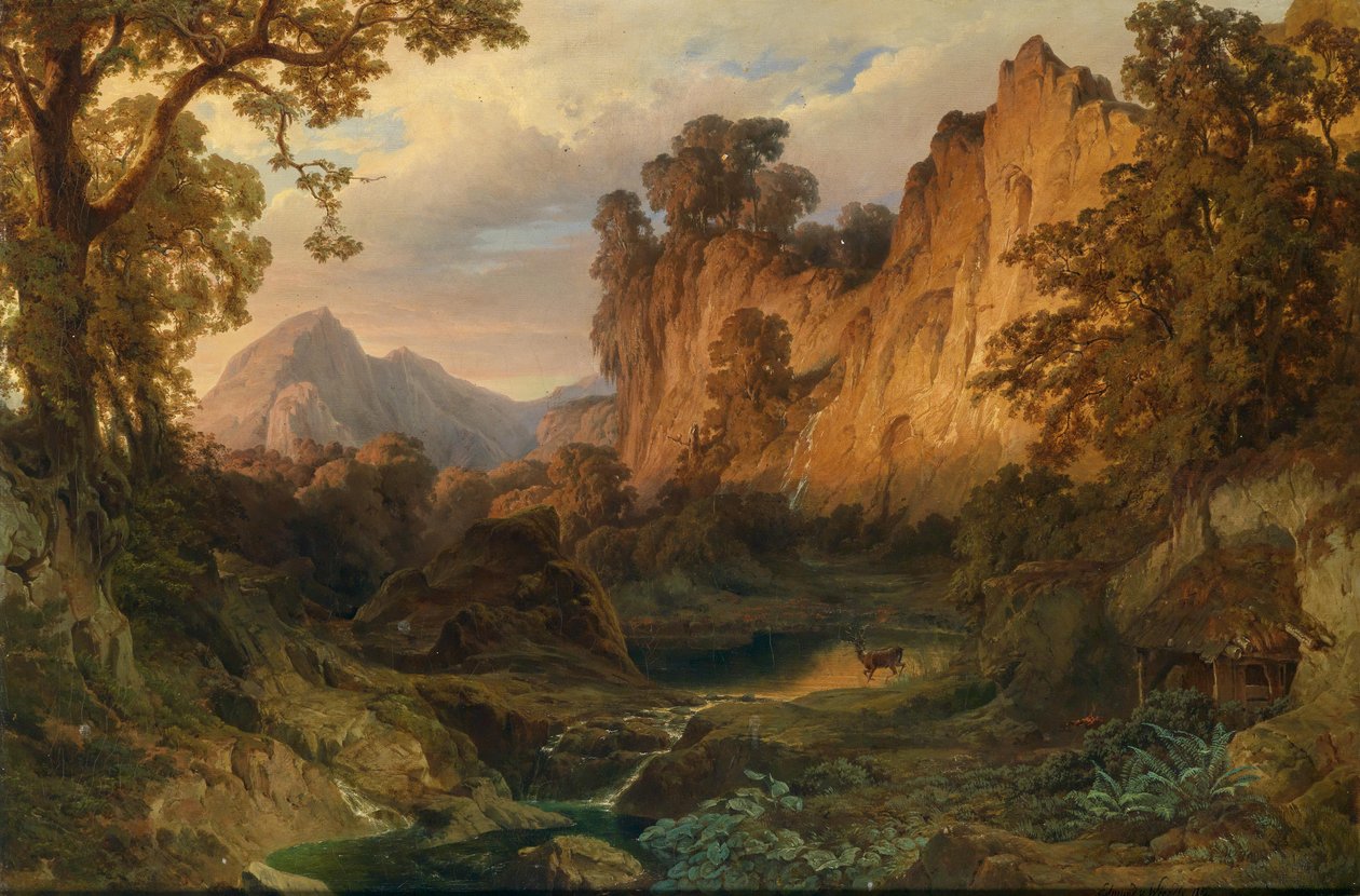 Edmund von Wörndle Romantyczny pejzaż w wieczornym świetle 1859 autorstwa Edmund von Wörndle