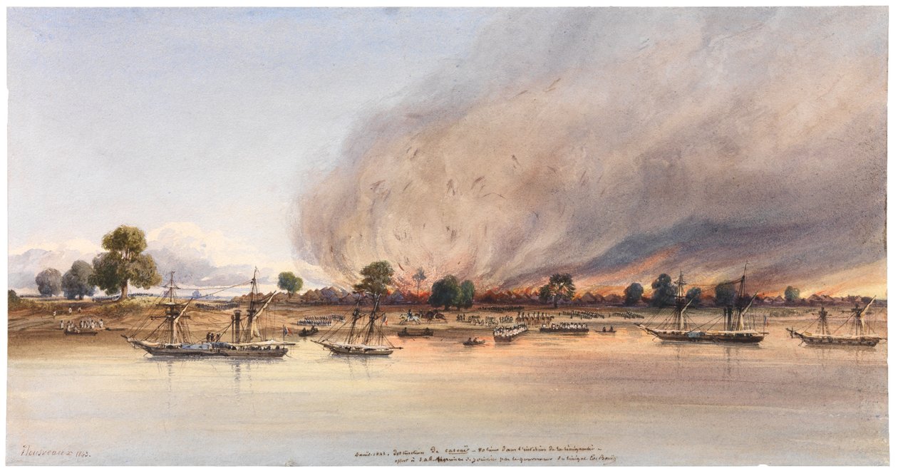 Zniszczenie miasta Cascas w Senegalu, 1843 autorstwa Edouard Auguste Nousveaux