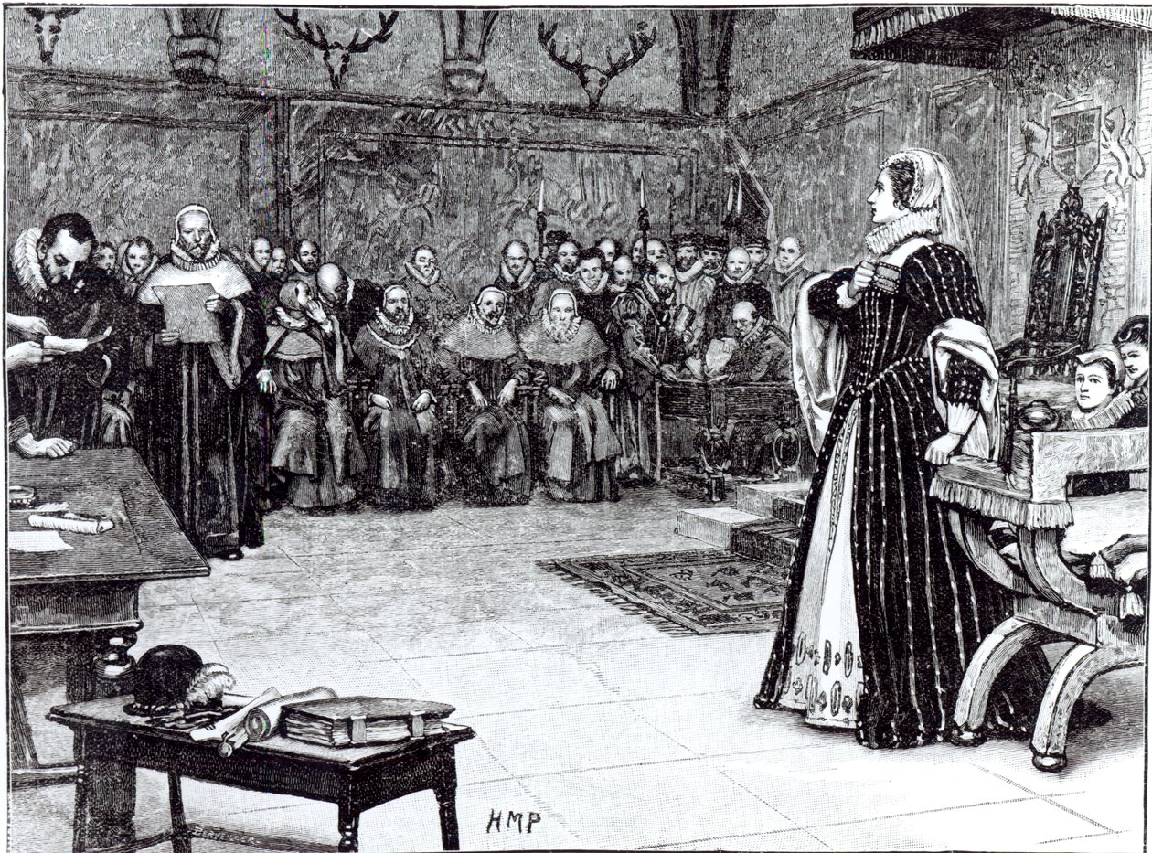 Proces Marii Królowej Szkotów (1542-87) w zamku Fotheringhay autorstwa Edouard Berveiller