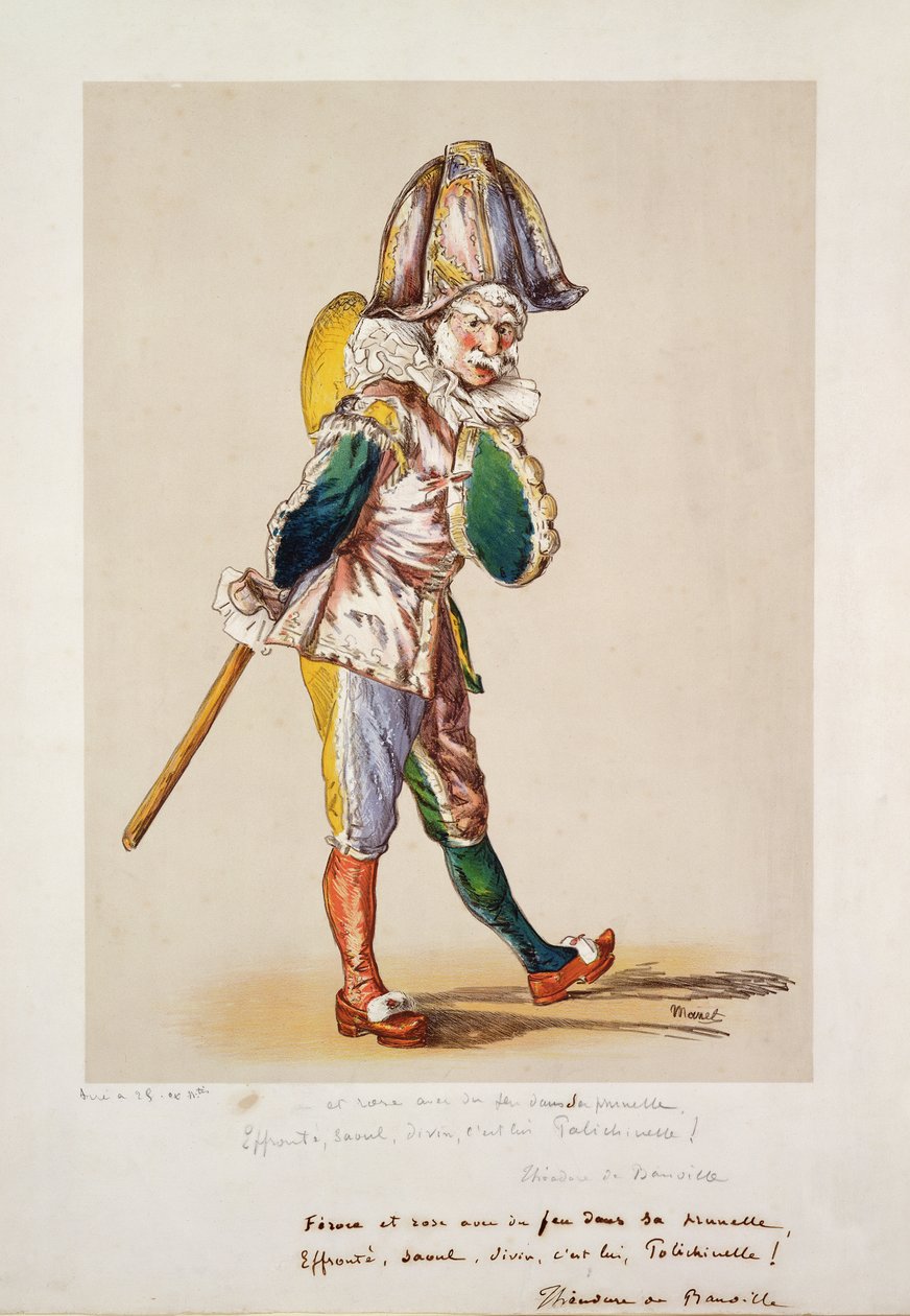 Polichinelle, 1876 (kolor lito, biały gwasz i toaleta na papierze) autorstwa Édouard Manet