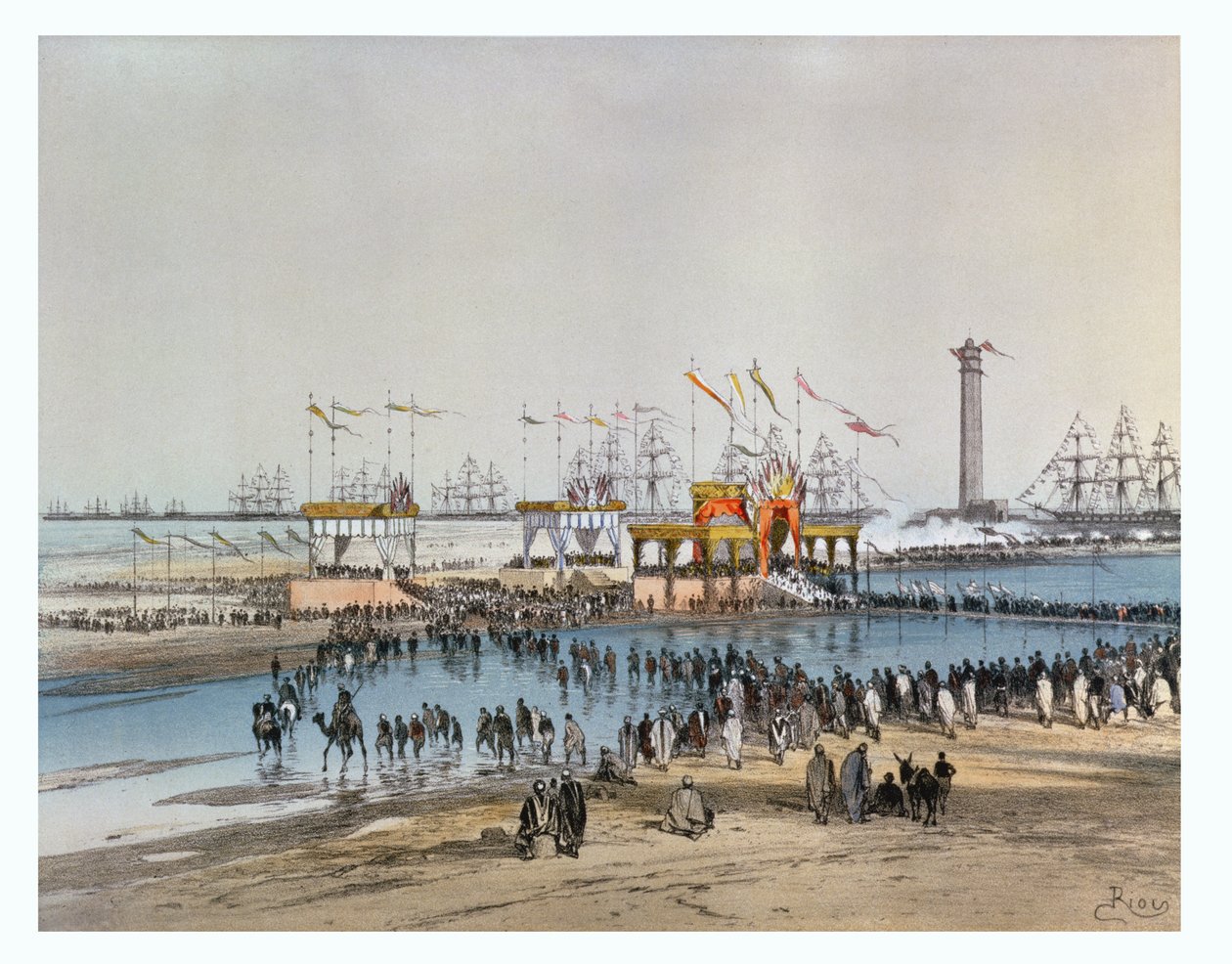 „Te Deum” w Port Said, na inaugurację Kanału Sueskiego przez cesarzową Eugenie w 1869, ryty przez Julesa Didiera (1831-c.80) (patrz oryginał wc 82990) autorstwa Edouard Riou