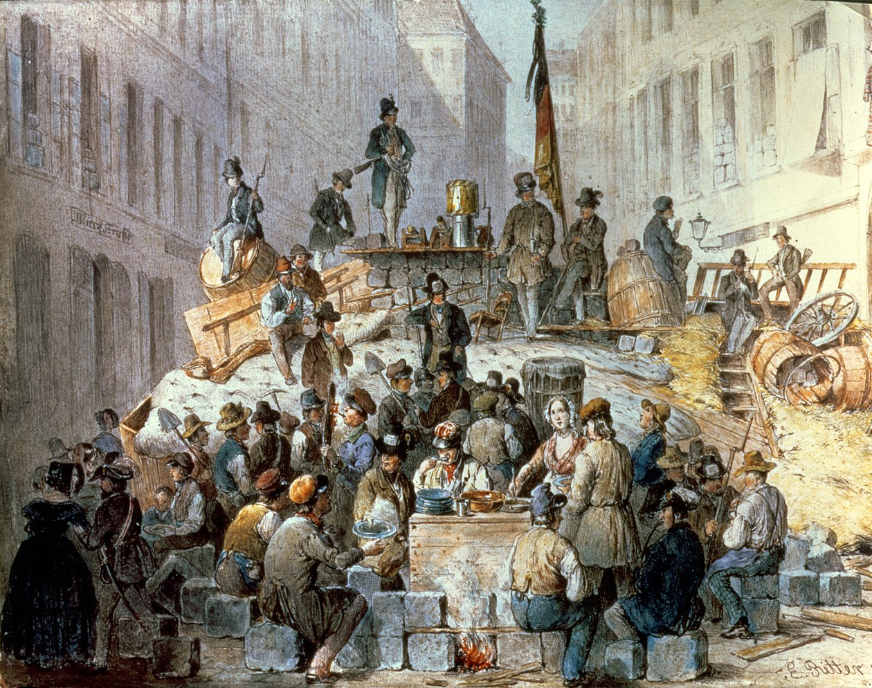Barykady na Marzstrasse, Wiedeń, 1848 r. autorstwa Edouard Ritter