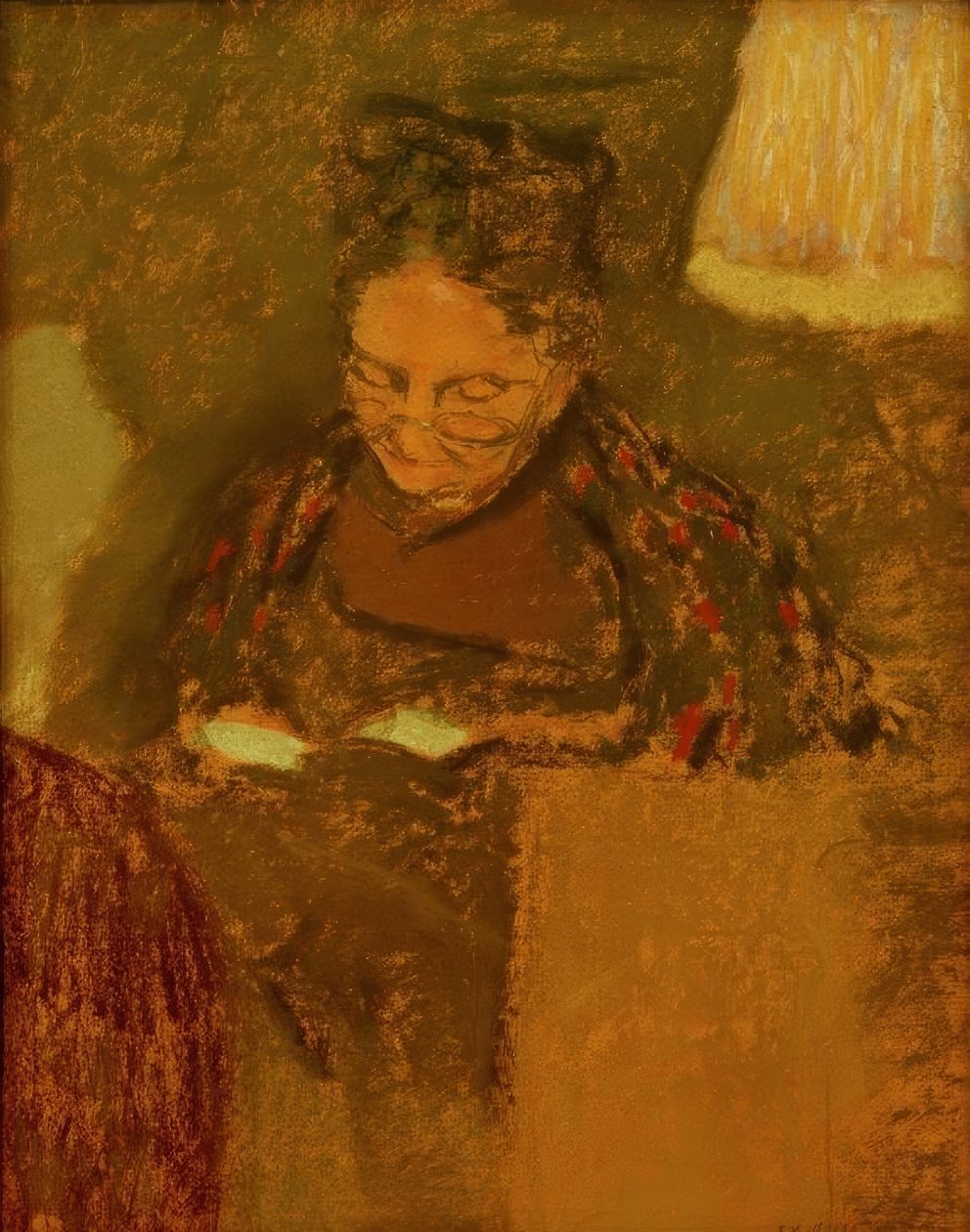 Madame Vuillard czytająca przy świetle lampy autorstwa Edouard Vuillard