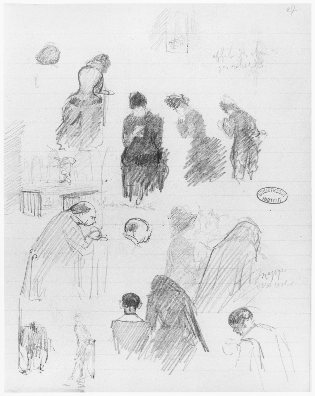 Strona szkicownika, 1890-1940 (ołówek na papierze w linie) autorstwa Edouard Vuillard