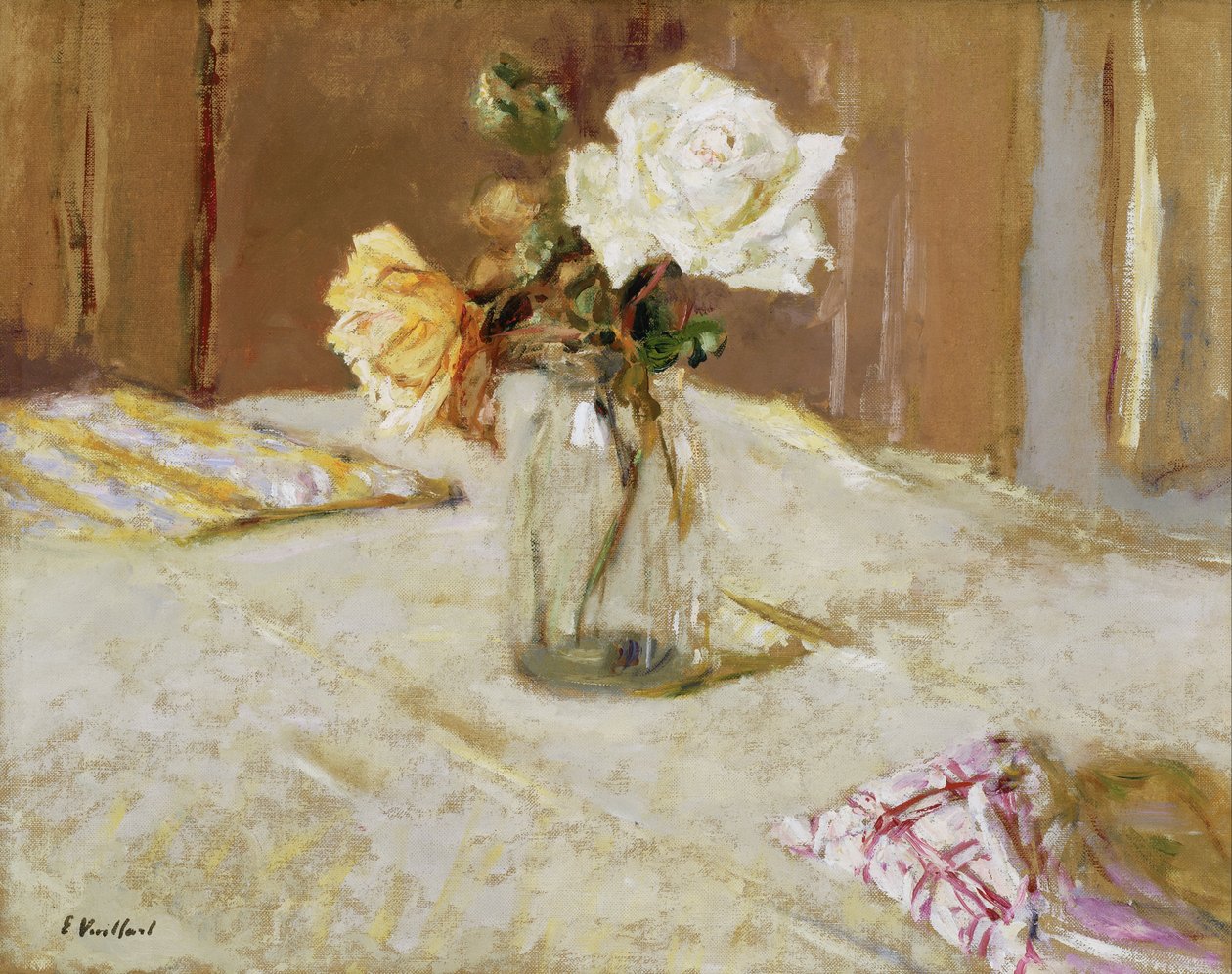 Róże w szklanym wazonie autorstwa Edouard Vuillard