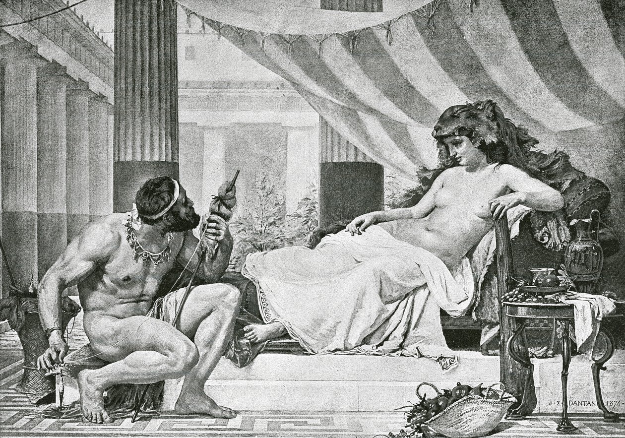 Herkules u stóp Omfale (litografia) autorstwa Edouard-Joseph (after) Dantan