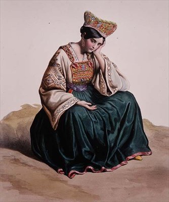 Młoda dziewczyna w kalabryjskiej sukience autorstwa Edouard (after) Pingret