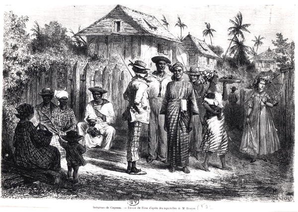 Tubylcy z Cayenne, według akwareli M. Bouyera, rytował Antoine Valery Bertrand (ur. 1823) (rycina) (zdjęcie b/w) autorstwa Edouard (after) Riou