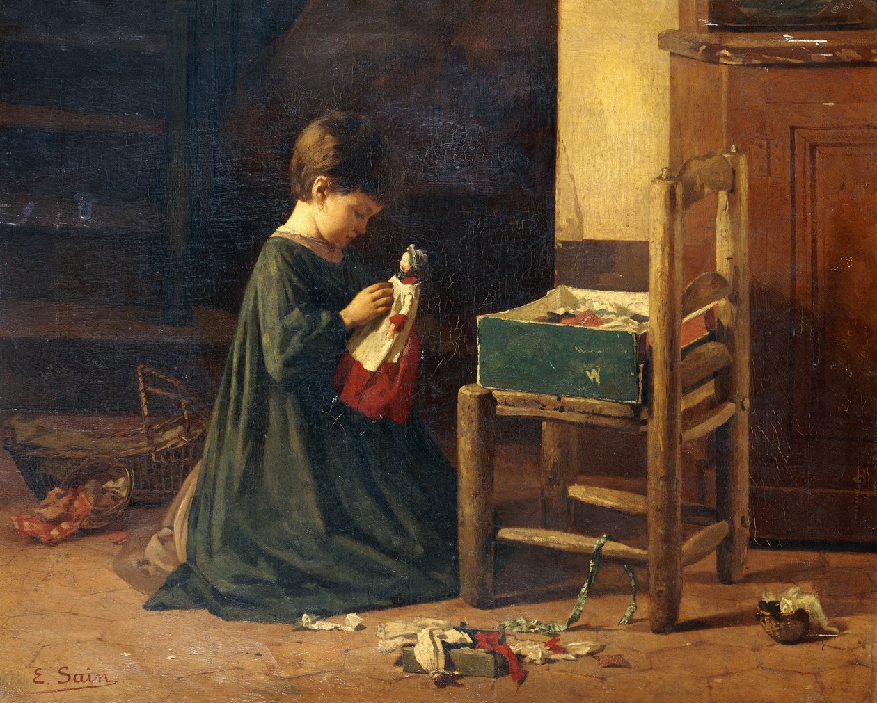 Ubieranie Lalki, autorstwa Edouard Alexandre Sain