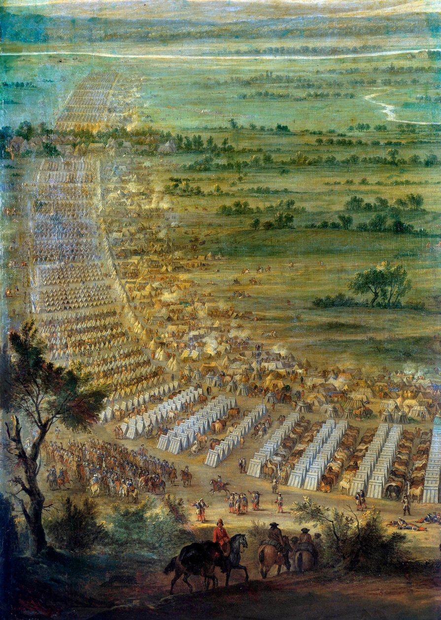 Zdobycie miasta Dole en Franche Comte przez Ludwika XIV (1638-1715), 6/06/1674 Szczegół reprezentujący obóz wojskowy. Obraz Jana Pawła (znany ok. 1675-1683). Słońce 2,29x3,3 m Wersal, musee du chateau autorstwa Edouard Antoine Renard