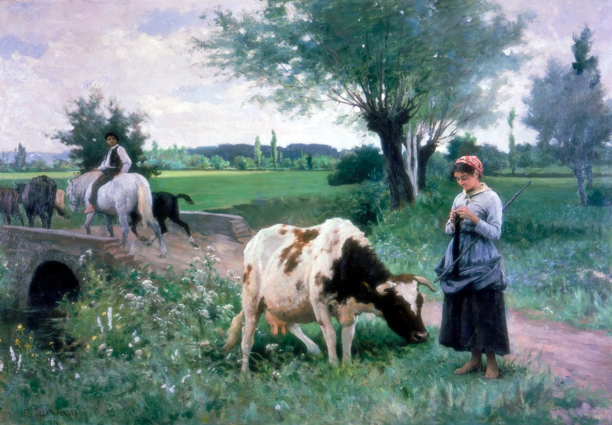 „Dobrze strzeżona krowa”, 1890 autorstwa Edouard Bernard Debat Ponsan