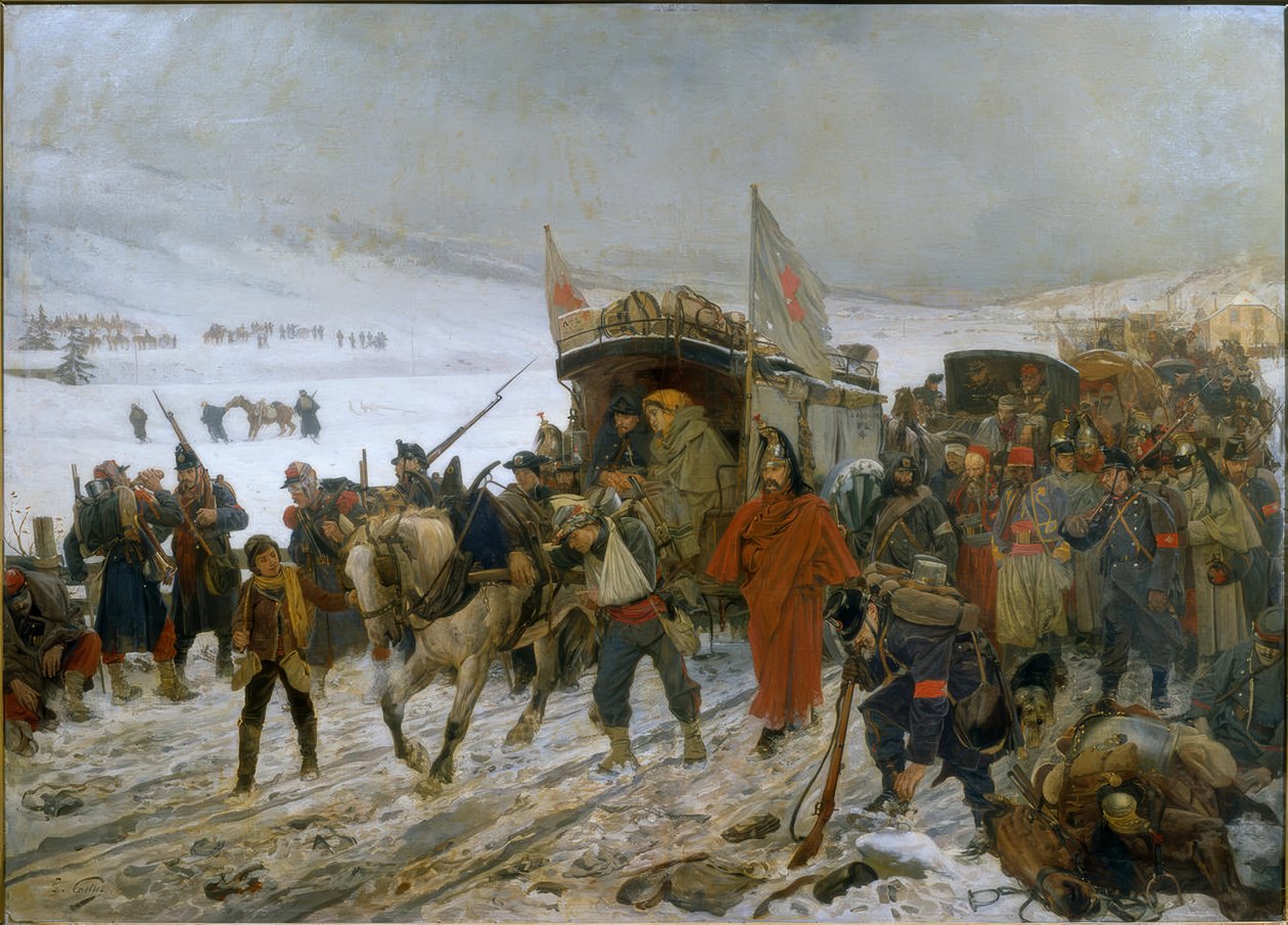 Szwajcarska karetka w pobliżu Les Verrières autorstwa Edouard Castres