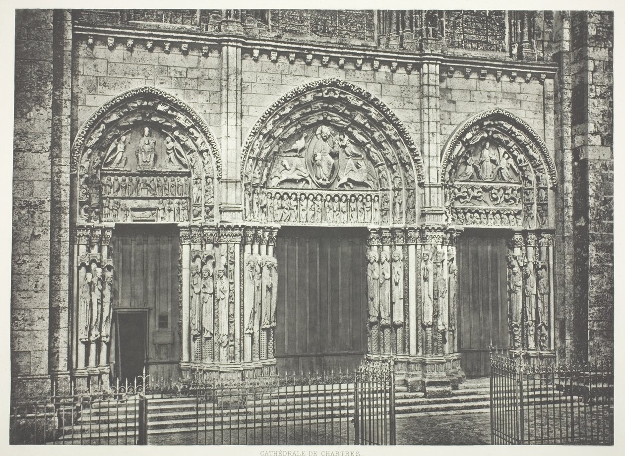 Portal główny, katedra w Chartres autorstwa Edouard Denis Baldus