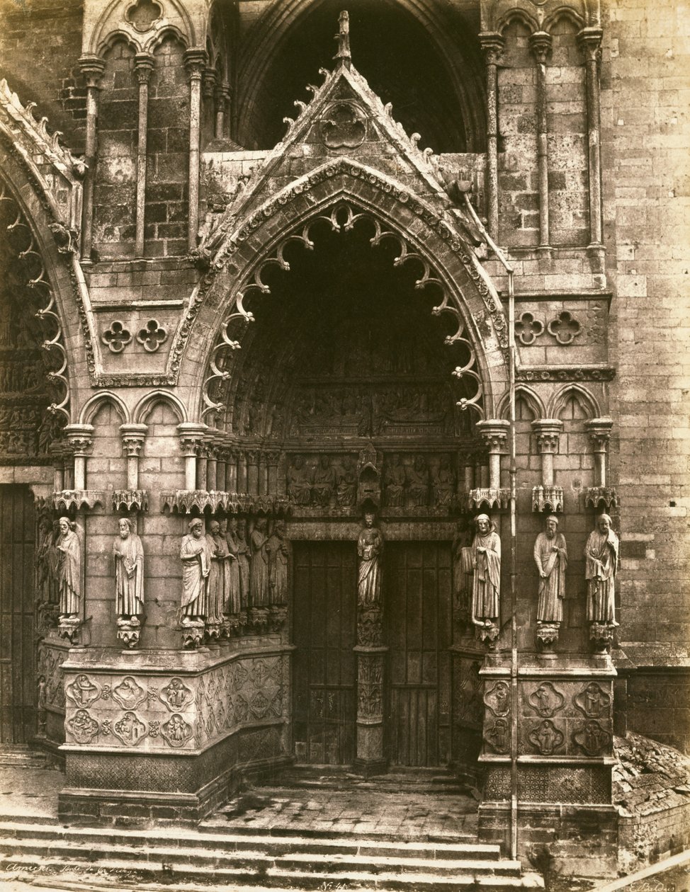 Drzwi Matki Boskiej, Katedra w Amiens, ok. 1856 (odbitka na papierze solonym) autorstwa Edouard Denis Baldus