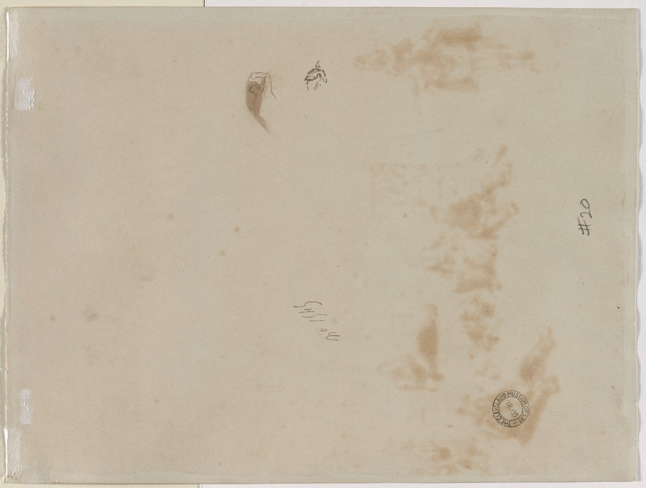 Szkic mężczyzny z podniesioną ręką i szkic hełmu (verso) autorstwa Edouard Detaille