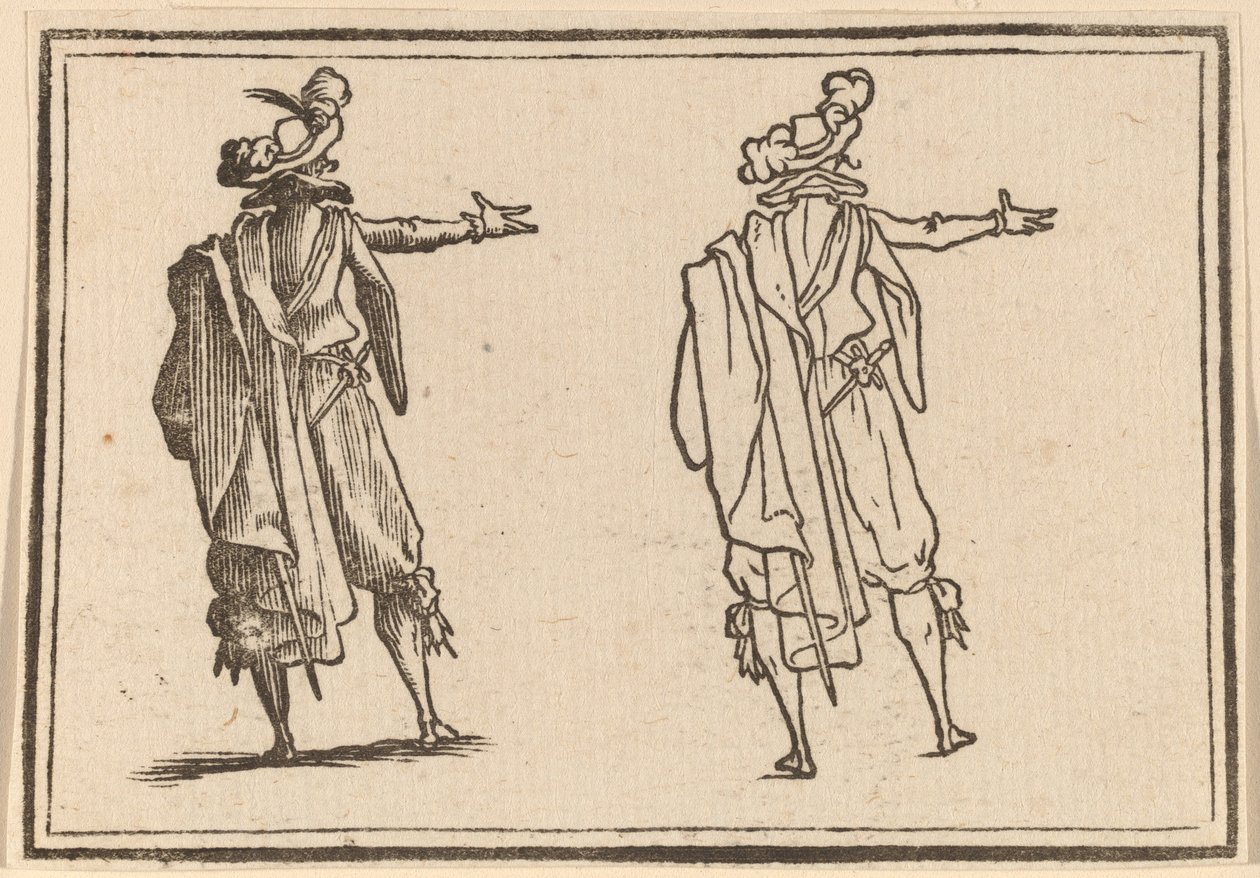Mężczyzna widziany z tyłu z wyciągniętą prawą ręką autorstwa Edouard Eckman after Jacques Callot